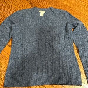 Tweeds women’s denim blue double ply cashmere Cable Knit Sweater